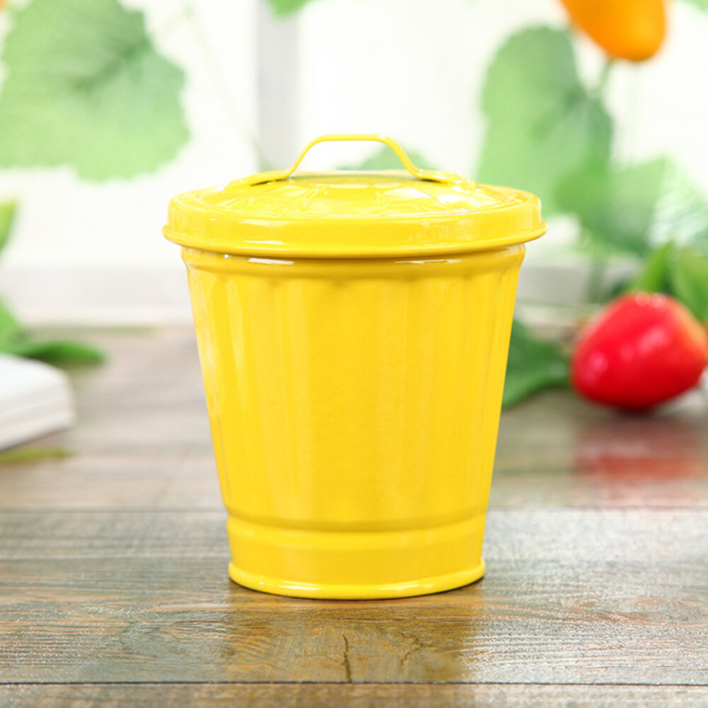 Small Metal Trash Bin Office Can Cover Design Garbage Convenient
