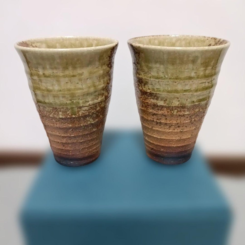 Shigaraki Ware Pair Shochu Cups Set of 2 Ceramic Kiln Handmade