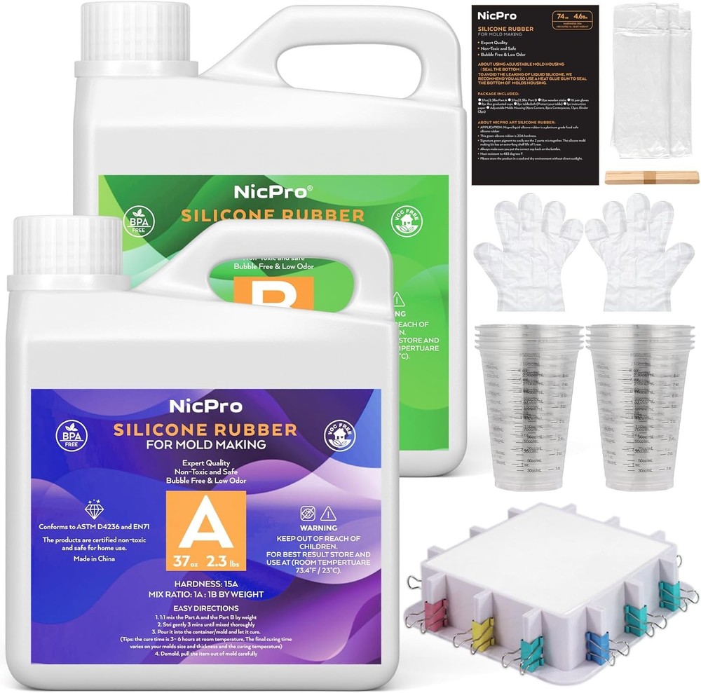 Nicpro 74oz Food Safe Platinum Silicone Mold Making Kit Flexible Liquid Rubber