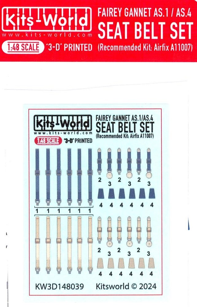 Kits World 3D Decals 1/48 FAIREY GANNET AS.1/AS.4 SEAT BELT SET Airfix