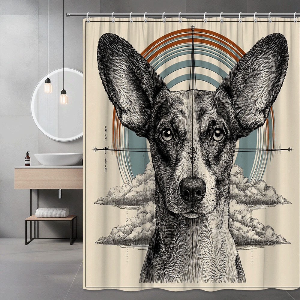 Dog Shower Curtain Vintage Style Graphic Print