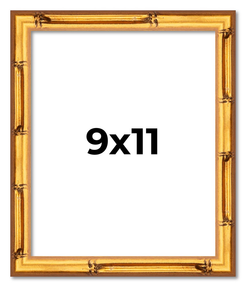 9x11 Frame Gold Bamboo Picture Frame - Complete Modern Photo Frame Includes UV A