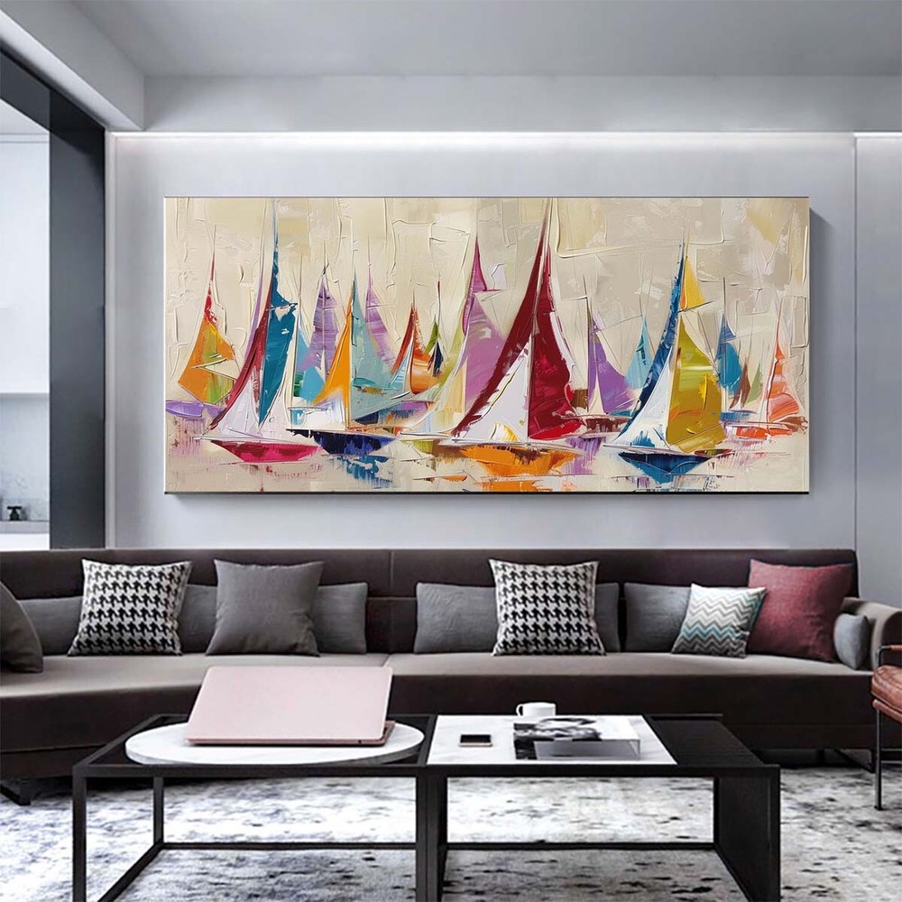 Modern Living Room Wall Art HandPainted oil painting on canvas Ship Abstract