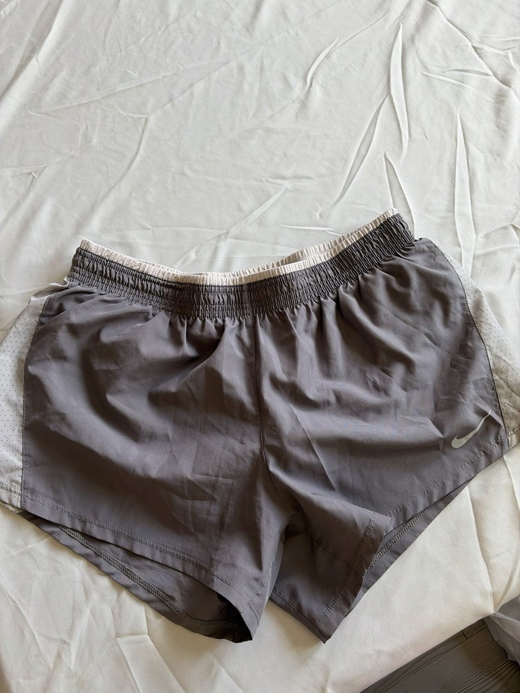 Nike Women's Gray Solid Woven Polyester Running Shorts Elastic Waist Drawstring