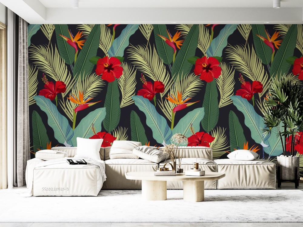 3D Flowers Leaves Flora Pattern Wall Murals Wallpaper Murals Wall Sticker