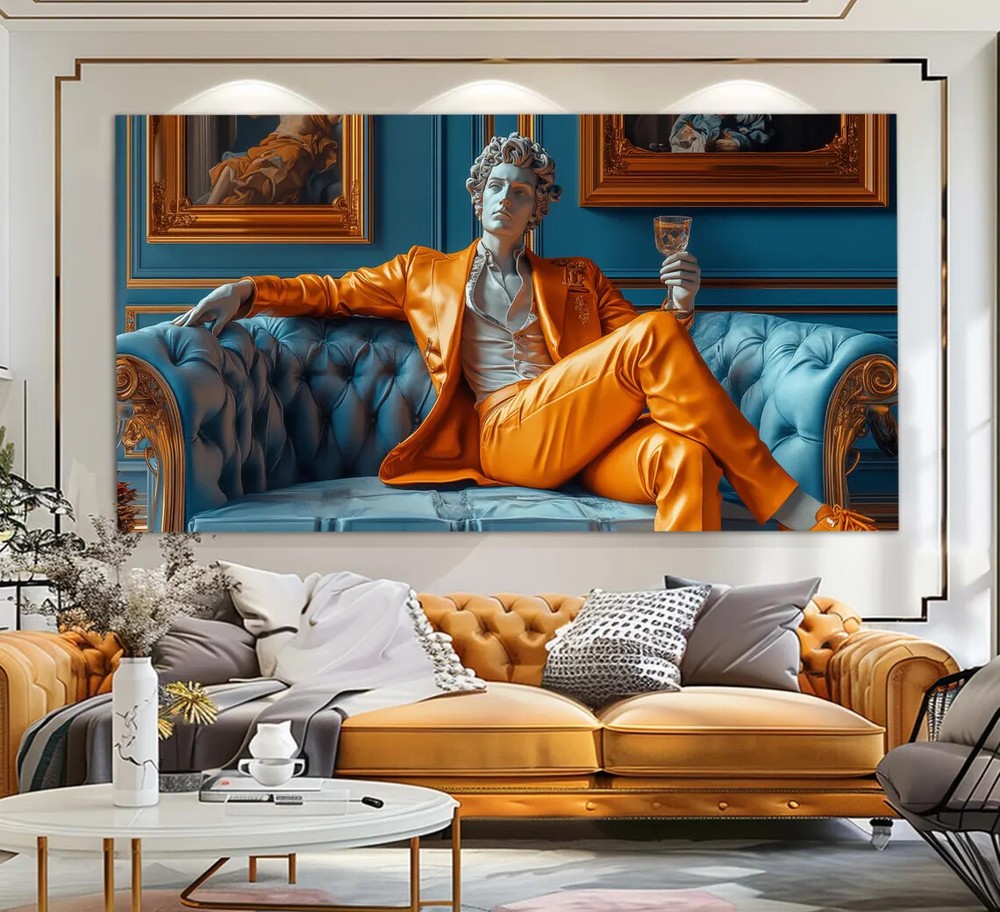 Abstract Man with Wine Statue Sculptor Unframed Canvas Print Australian Wall Art