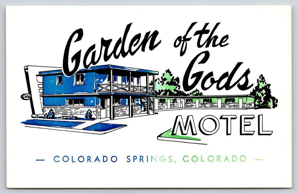 Artist Conception~Colorado Springs~Garden Of The Gods Motel~Blue~1950s Postcard