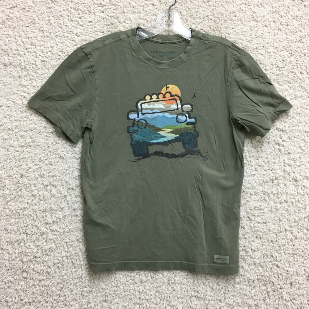 Life Is Good Shirt Small Adult Green Graphic Short Sleeve Casual Tee Logo Mens S