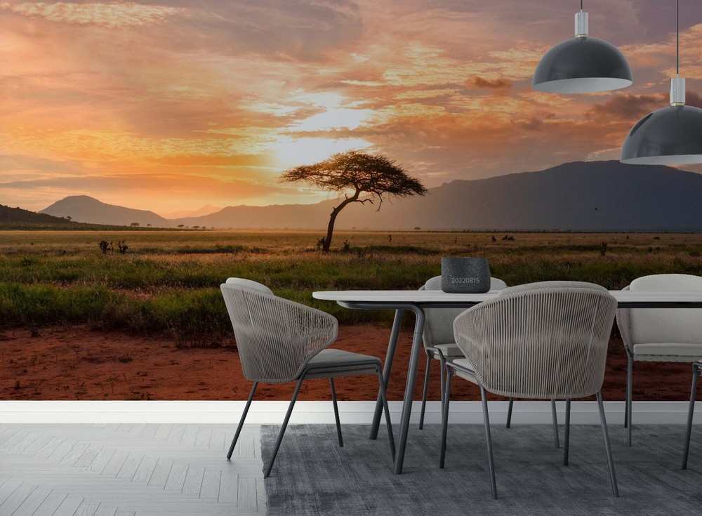 3D Grassland Tree Sunset Landscape Wall Murals Wallpaper Murals Wall Sticker