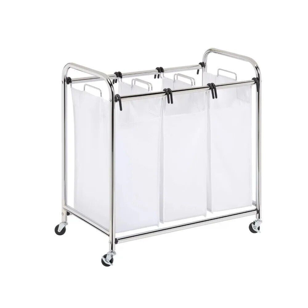 Chrome Heavy Duty Triple Laundry Sorter  Clothes Basket Washing Bag