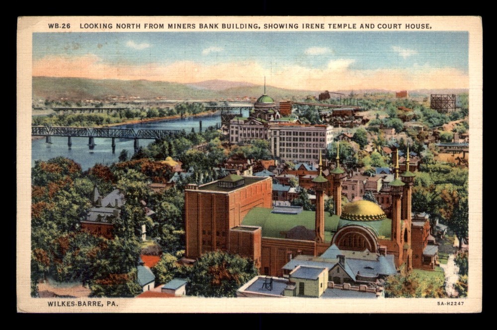Looking North From Miners Bank Building Temple & Courthouse PA Posted Postcard