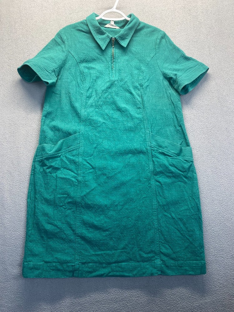 Boden Women’s Textured Cotton Shift Dress Green Size 14L Pockets Mod Preppy Chic