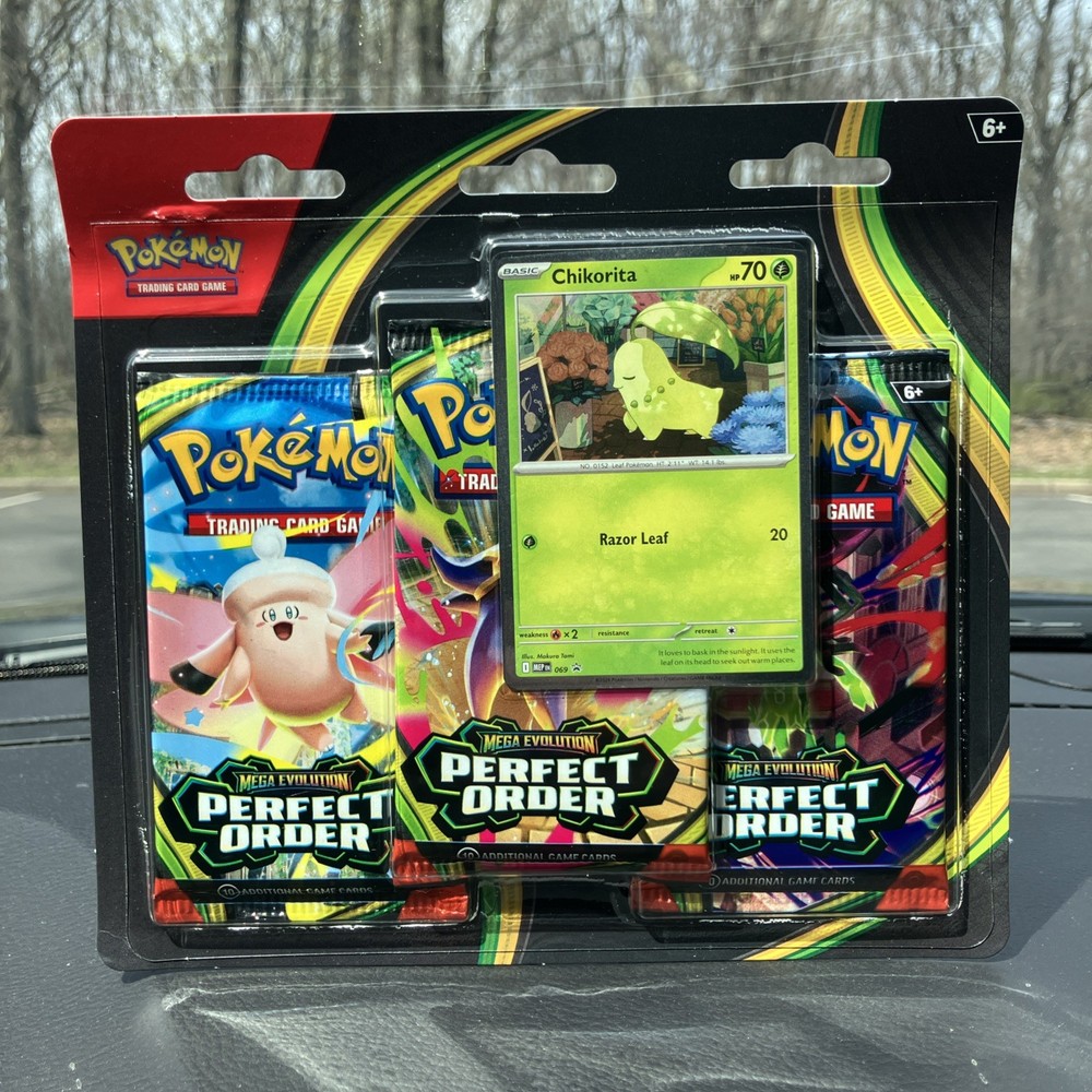 Pokemon TCG - Mega Evolution - Perfect Order 3 Pack Blister Chikorita Sealed New
