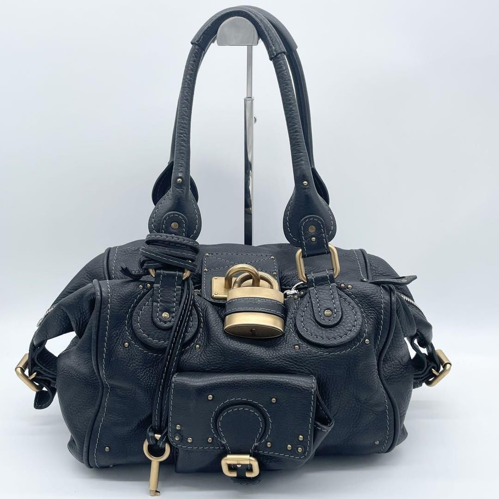 Chloe Paddington black handbag in good condition with key and padlock, rare