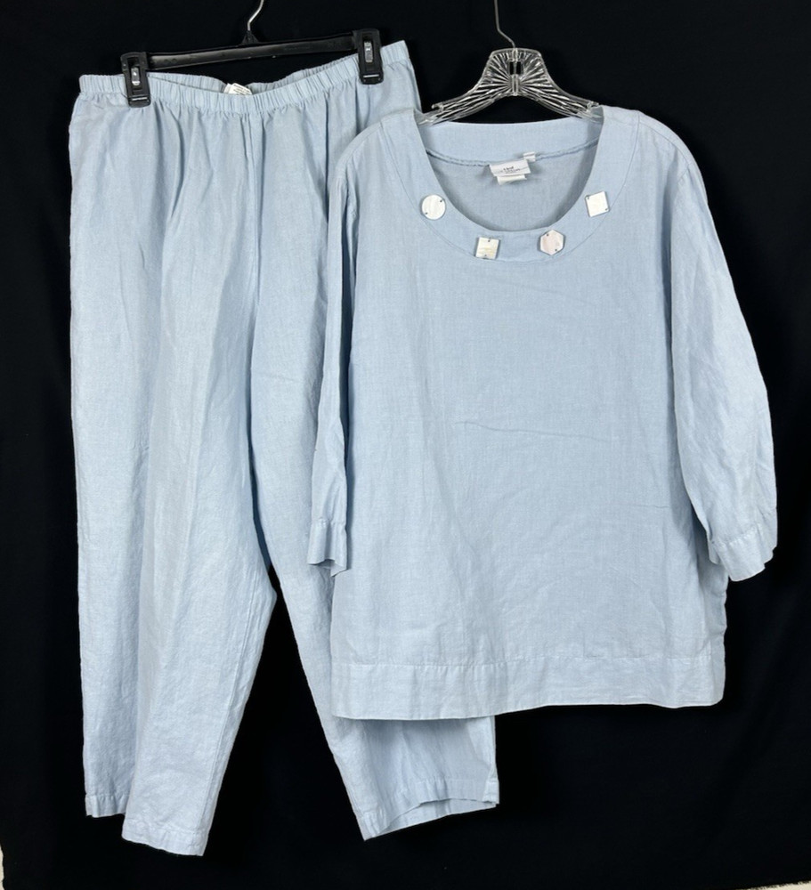 Hot Cotton Marc Ware Plus Size 2X 2 Piece Set Top Tunic Crop Pants Cotton Linen