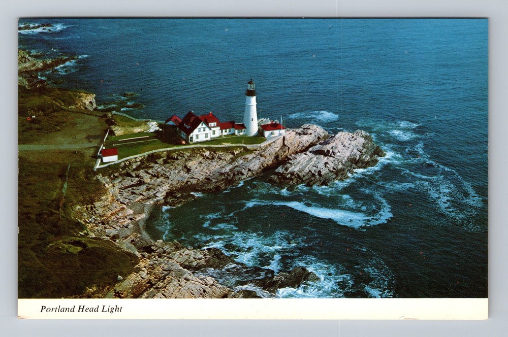 Portland ME-Maine Aerial Portland Head Light Casco Bay Vintage Postcard