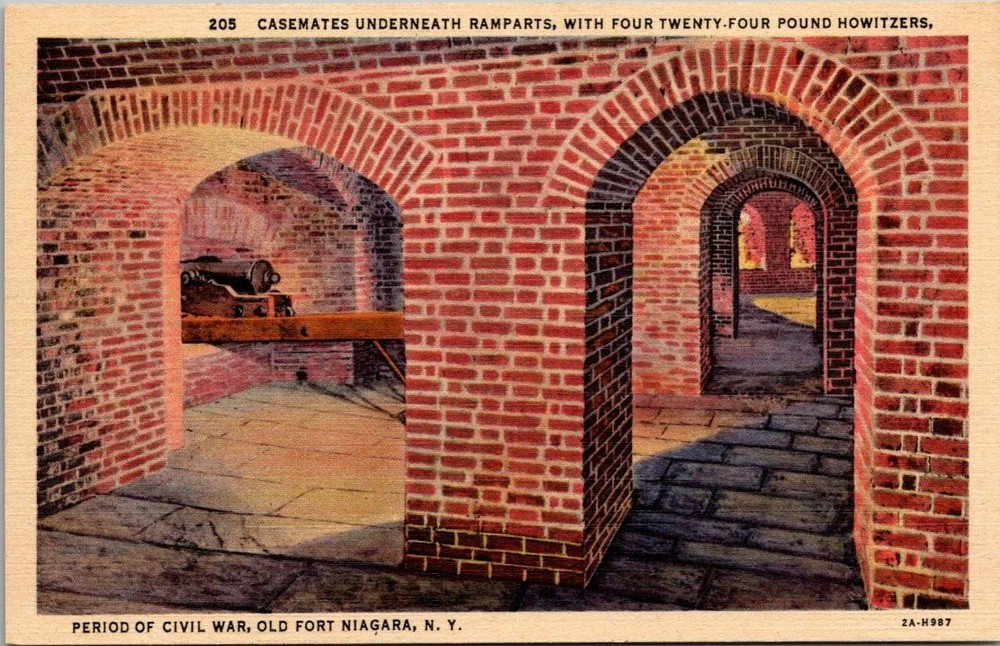 Old Fort Niagara NY Casemates Howitzers Linen Postcard 1930s