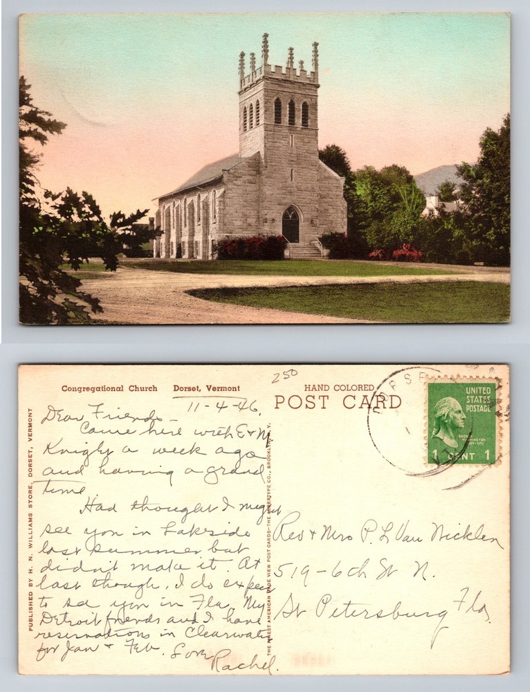 Dorset, VT-Vermont, Congregational Church Stone Gothic Tower Vintage Postcard
