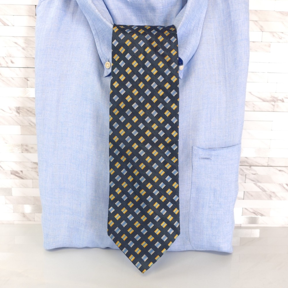 Argentex Neck Tie Men Blue Yellow Geometric Silk Business Work Luxury Suit Italy