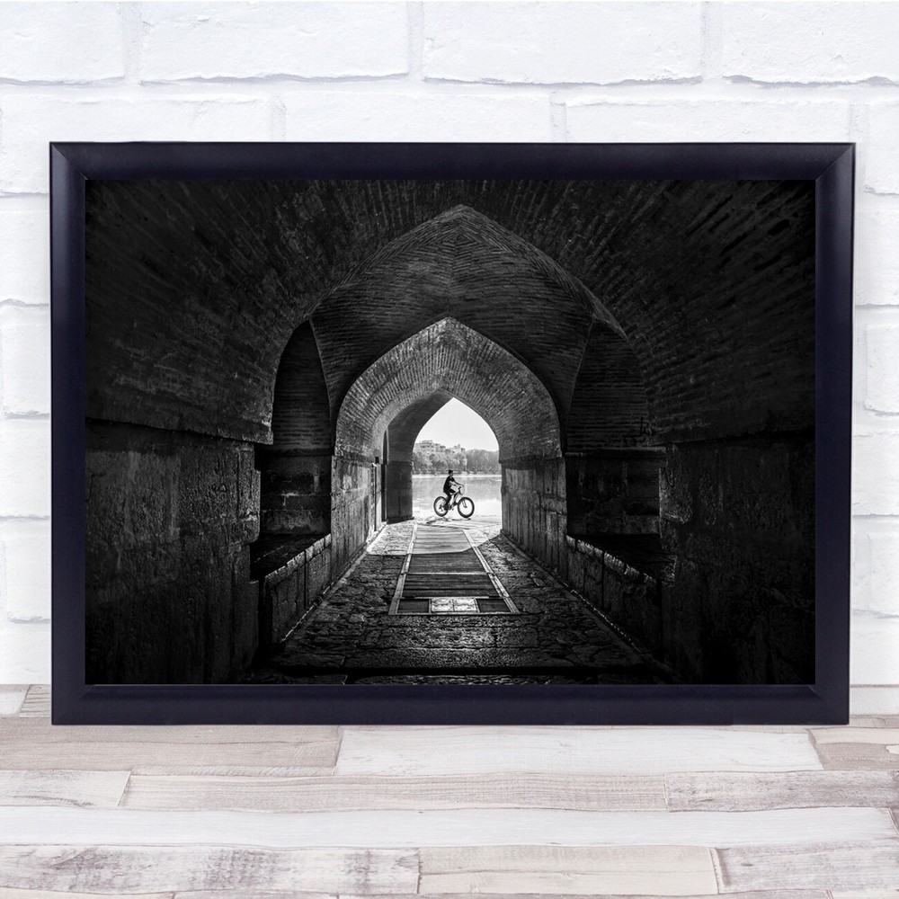 Archway Street Black & White Tunnel Bicycle Wall Art Print