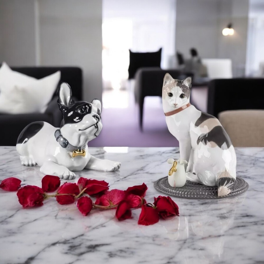 Lladro Set French Bulldog & Cat and Mouse SET 01009398 01009547