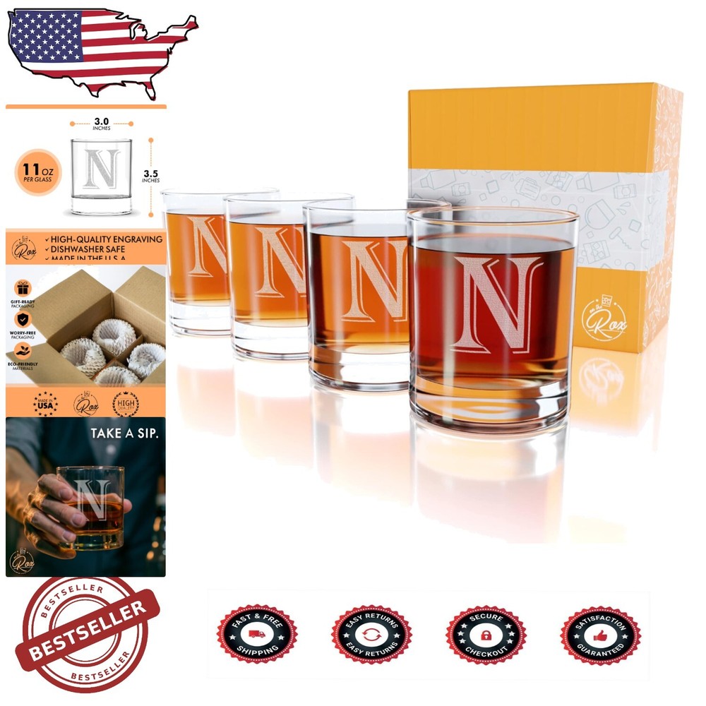 Unique Engraved Whiskey Glass Gift Set - 4PC Personalized for Special Occasions