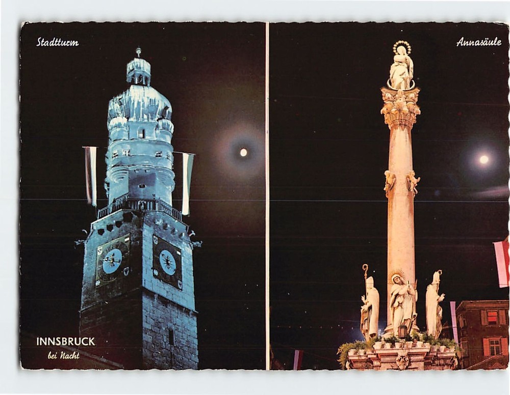 Postcard City Tower & St. Anne's Column Innsbruck Austria