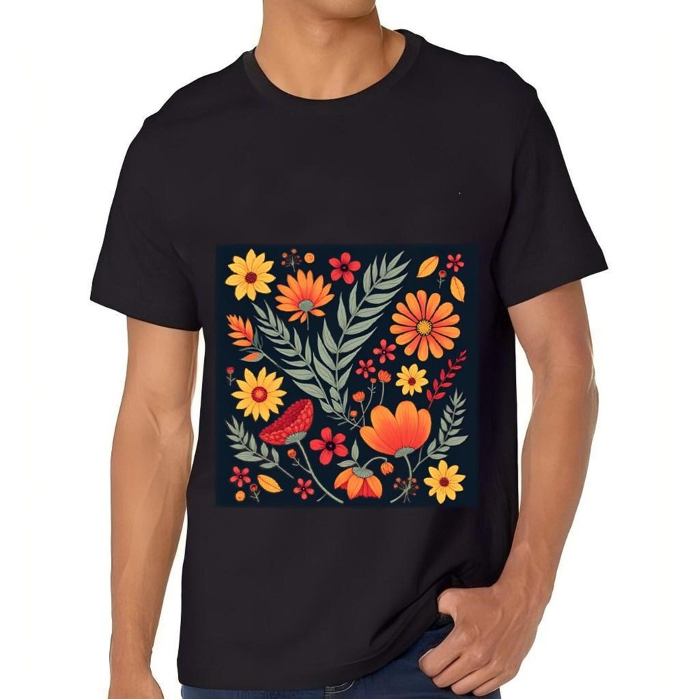 Men's  Short Sleeve T-Shirt with Vibrant Floral Design in Yellow  -All cotton