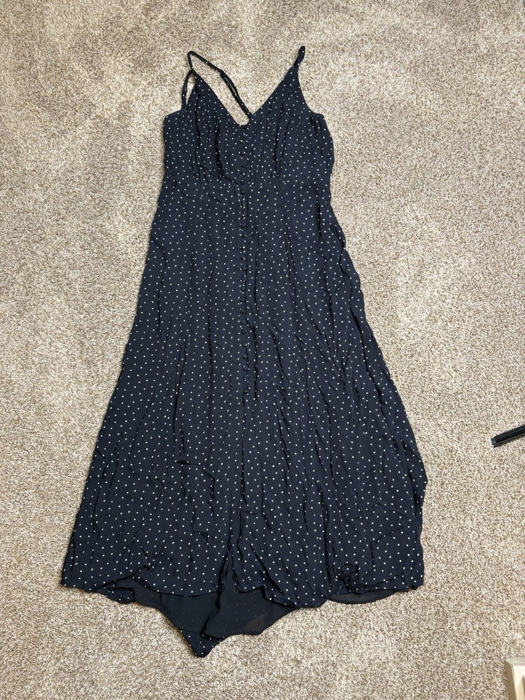 Lucky Brand Dress Womens Black Polka Dot Midi Sundress- Size Medium