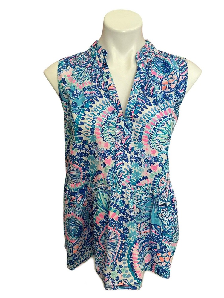 Lilly Pulitzer Novella Ruffle Hem Top Commotion In The Ocen - Size XL