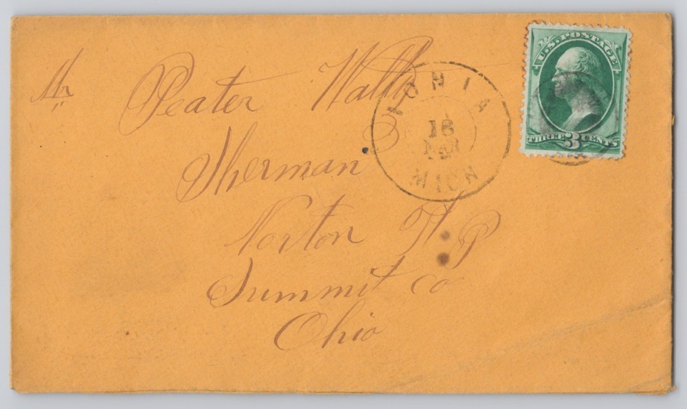 Addressed envelope with 2¢ Washington stamp, circular postmark, cursive address