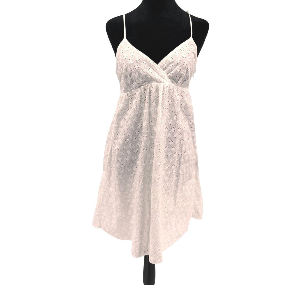 Vtg Y2K Babydoll Dress Womens M White Eyelet Cotton Embroidered Sorority  Beach