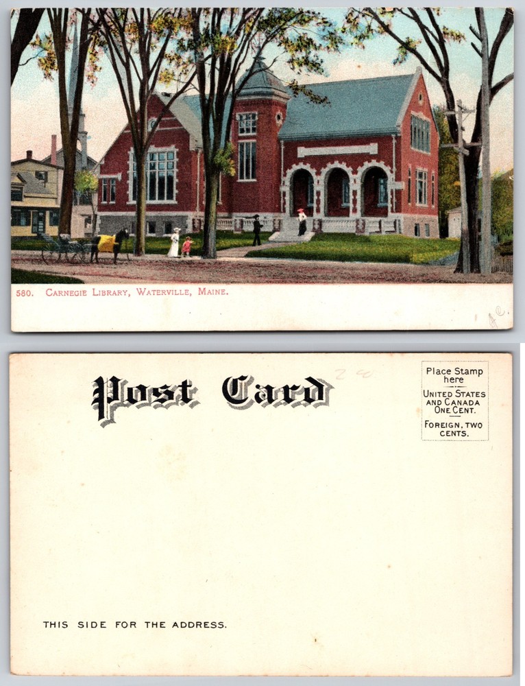 Carnegie Library Waterville Maine Postcard