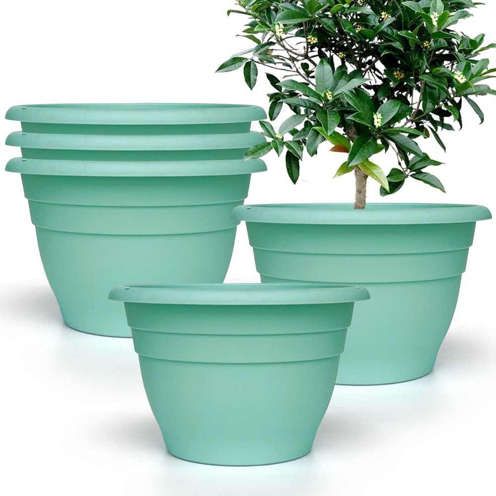 5-Pack 10 inch Garden Pots, Round Flower Pots with Drainage Holes, White