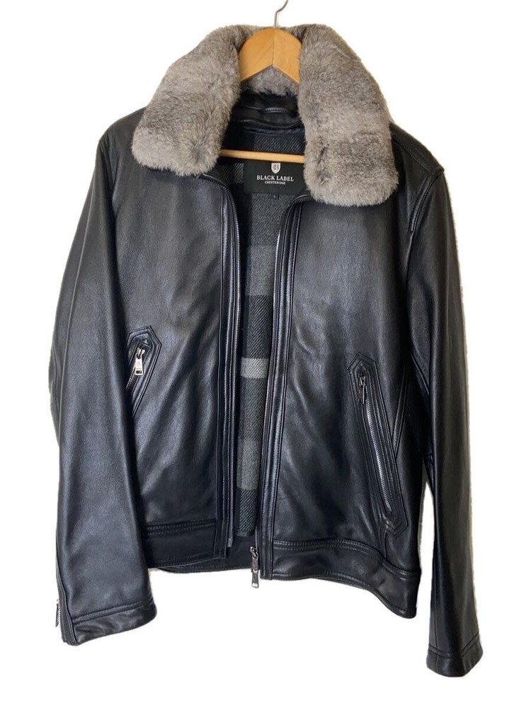 Black Label Crestbridge Sheepskin Leather Jacket Blouson Size L Black 51F10-809-09