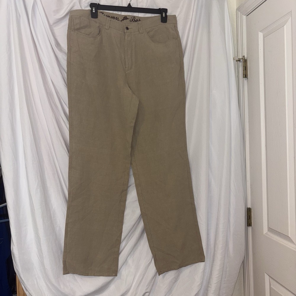 Tommy Bahama Mens Beige Linen Silk Chino Pants 38x33 Casual Beach Travel Dress