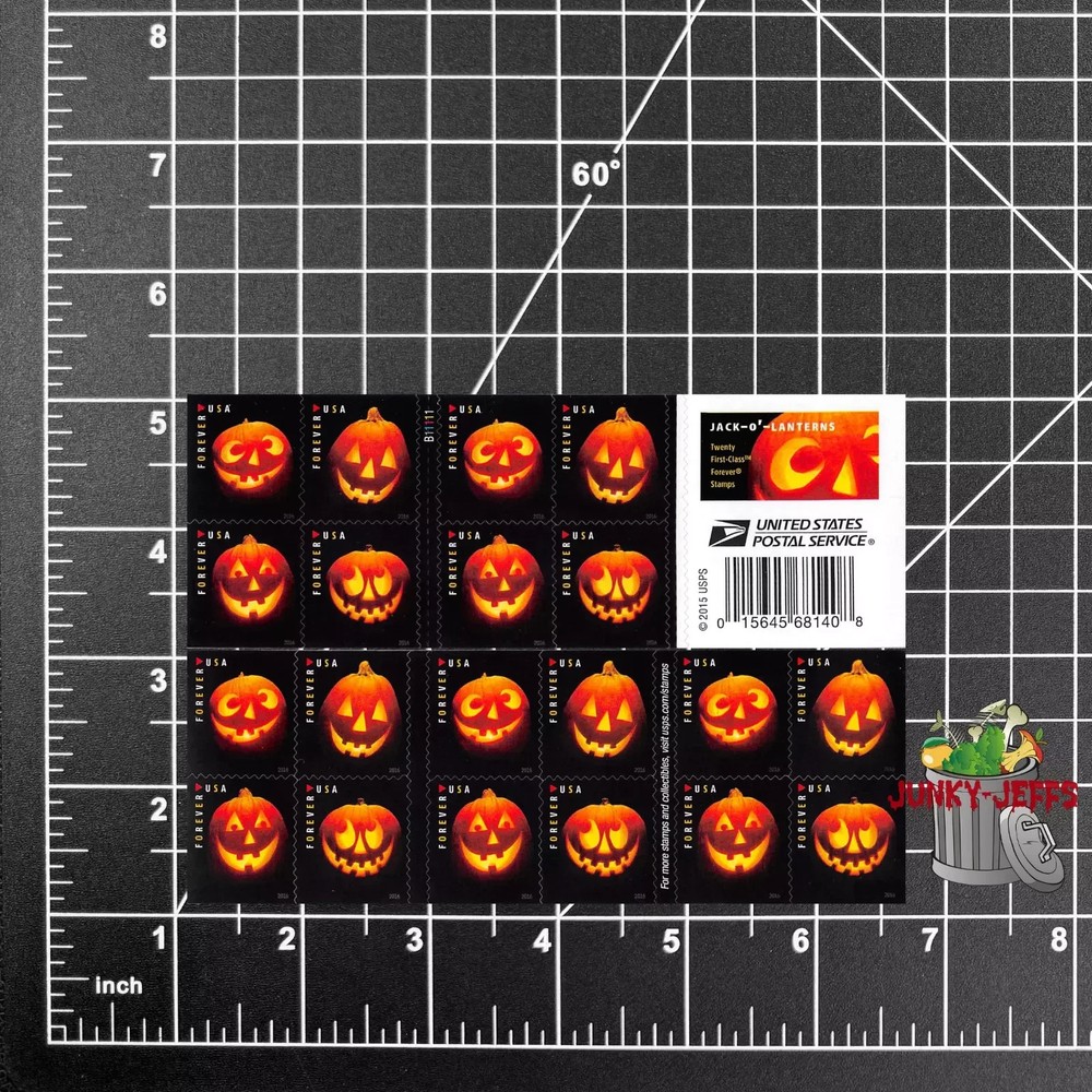 2016 Usps Sheet Of 100 First Class Letter Stamps Halloween Jack-O'-Lanterns 73¢