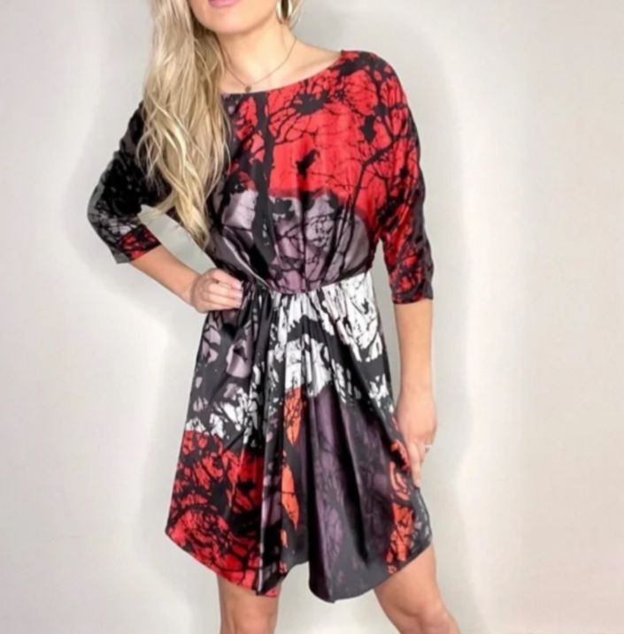 Tibi New York 100% Silk Abstract Branch Print Dress - Red/Black/White - Size 2
