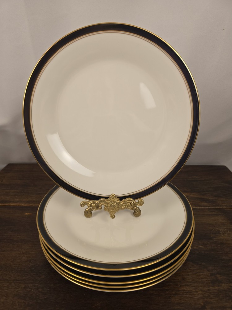 Set Of 6 Noritake Ivory & Ebony Ivory China Black/Gold Trim Dinner Plates 10.5