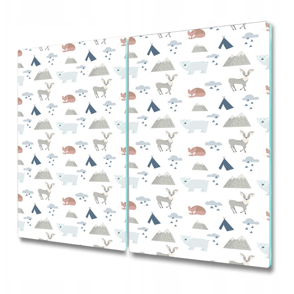 Glass Kitchen Chopping Board Worktop Saver Forest Animals Fox Bear 2x30x52