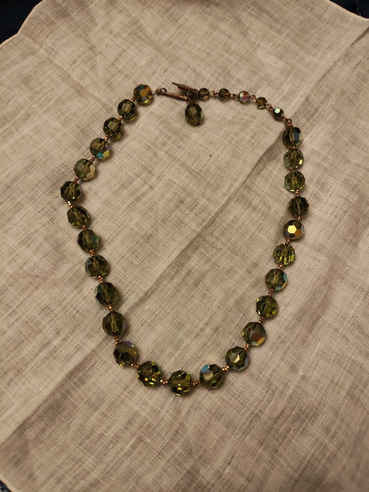 Vintage Green AB Glass  Choker Necklace 1950s