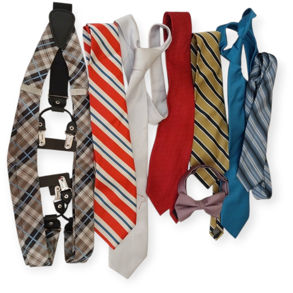 Men’s Tie Lot Bundle Designer Brands + Bow Tie Suspenders Pre-Owned