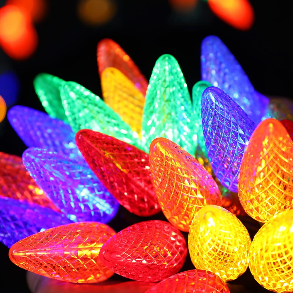 C9 Faceted LED Christmas String Lights 33ft 50 LED Connectable Outdoor Indoor Holiday Decor