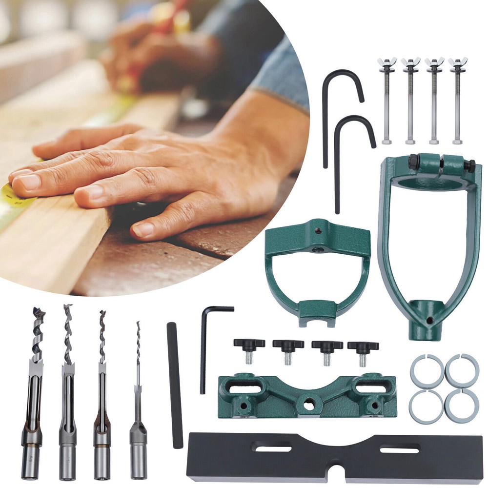Adjustable Tenon Mortising Drill Attachment with Chisel Bits Set for Bench Drills