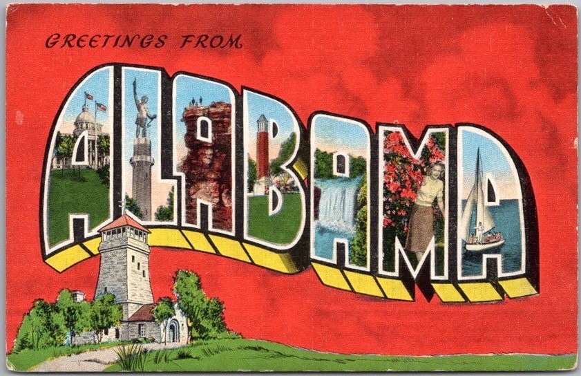 Vintage 1940s ALABAMA Large Letter Postcard Multi-View / KROPP Linen - Unused
