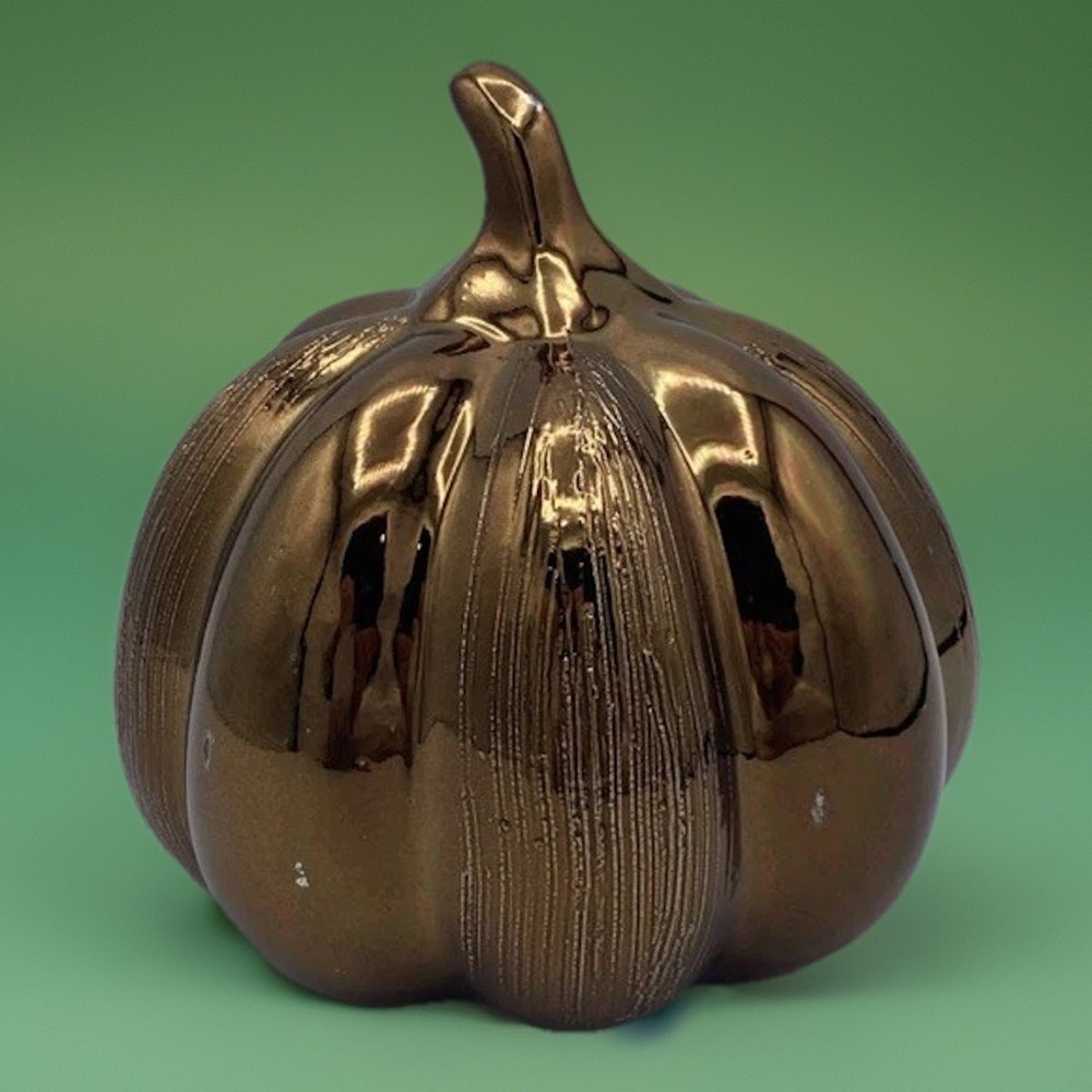 Shiny Metallic Gold Ceramic Pumpkin Fall Harvest Halloween Decor