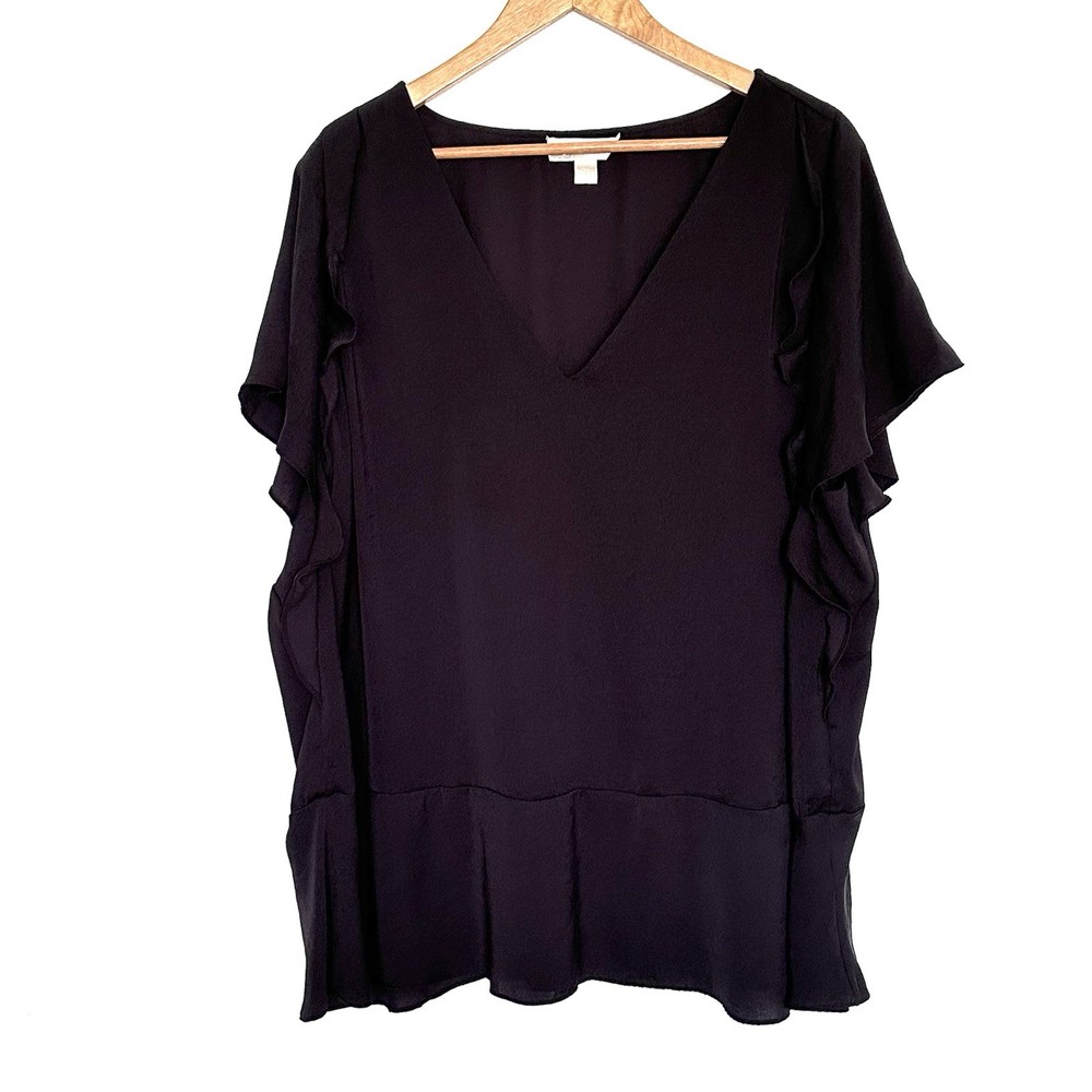 Michael Kors Plus Shirt Women’s 3X Black Short Sleeve V Neck Lightweight Top