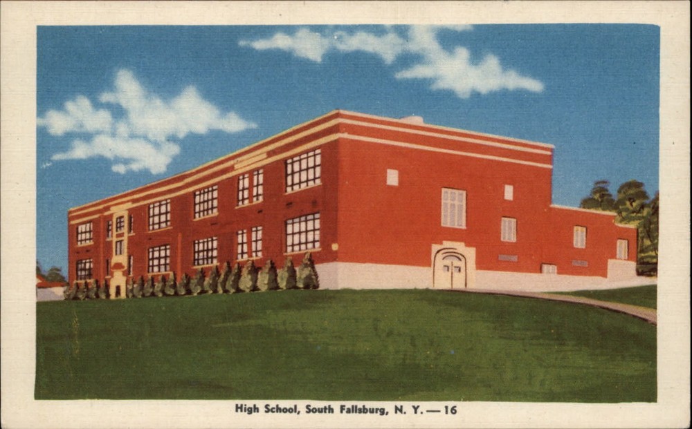 Fallsburg New York High School ~ 1930s linen postcard