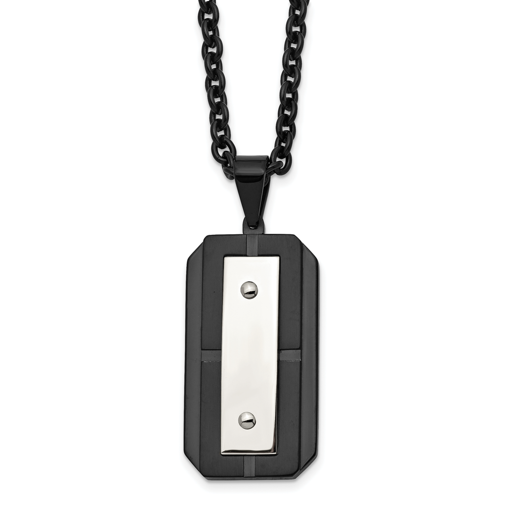 Chisel Stainless Steel Brushed and Black Dog Tag Cable Chain Necklace - 24