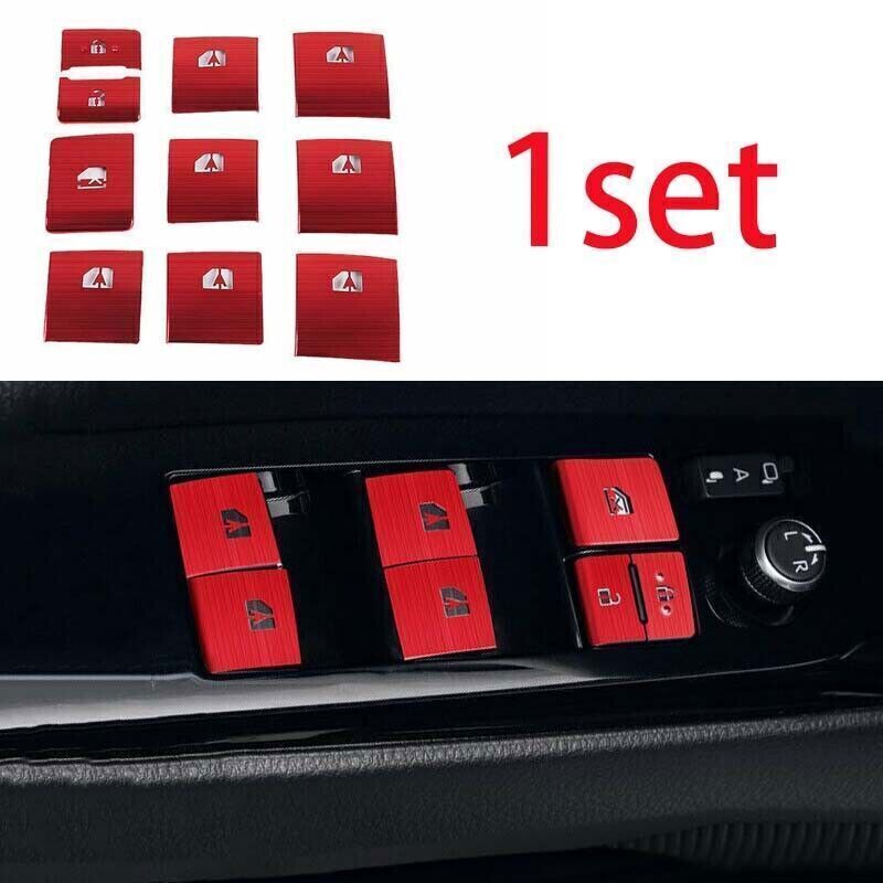 Alloy Window Lift Lock Switch Button Sticker Red For Toyota Camry 10PC 2018-2023